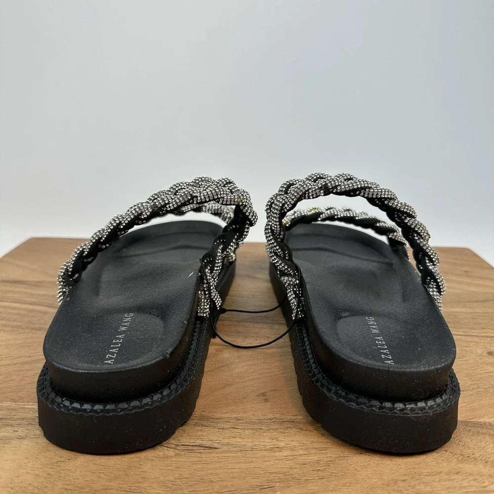 New NWOB‎ Azalea Wang Nikolina Braided Rhinestone Platform Slides Sandals Size 7